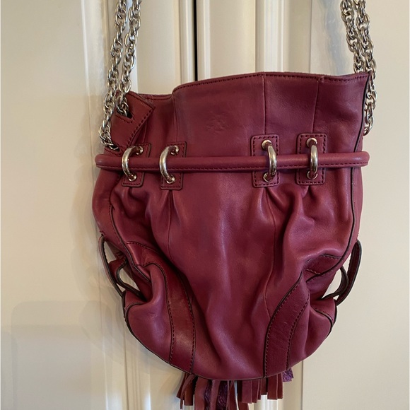 NWOT Hype Dark Purple Small Pouch Drawstring Chain Leather Crossbody Bag Purse - Picture 4 of 9